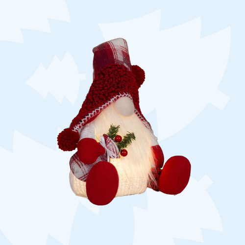 Ernest Elderflower | 40cm LED Christmas Gnome With Tartan Hat | Red