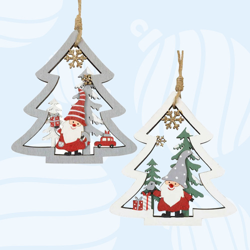 12cm Wooden Christmas Tree Hanging Decoration- Assorted Designs image