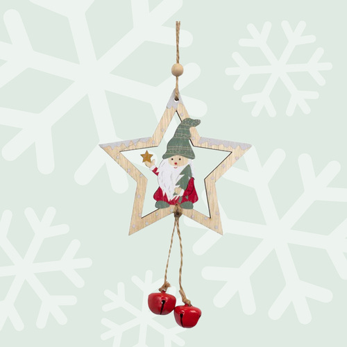 18cm Wooden Christmas Hanging Decoration- Natural Star