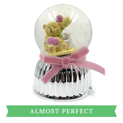 Pink & Silver Teddy Bear Musical Snow Globe (Tilted Figure) image