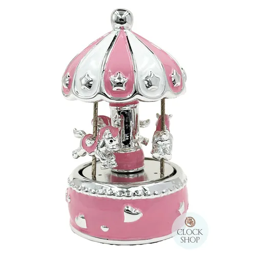 Pink & Silver Horse Carousel Music Box With Stars (Twinkle Twinkle Little Star) image