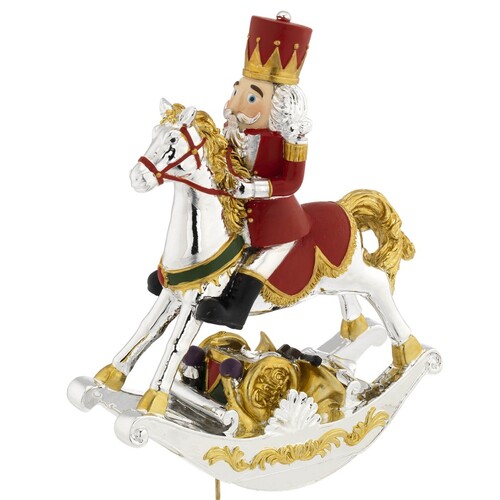 19cm Red & Gold Nutcracker On Rocking Horse Music Box image