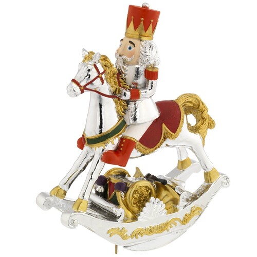 19cm Red & Silver Nutcracker On Rocking Horse Music Box image