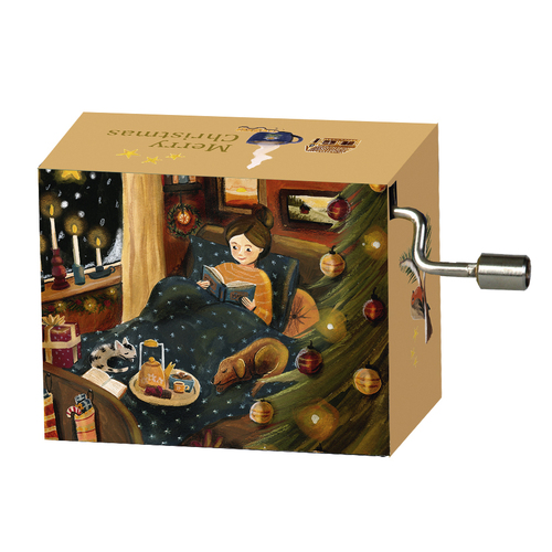Christmas Hand Crank Music Box- Reading in Bed (We Wish You A Merry Christmas) image