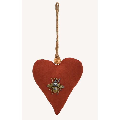 14cm Fabric Heart On Rope Hanging Decoration- Red image