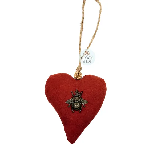 14cm Fabric Heart On Rope Hanging Decoration- Red image