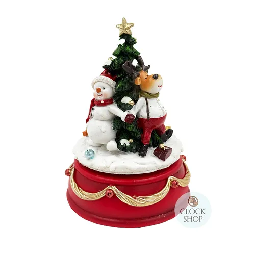 14cm Christmas Tree Music Box With Santa & Reindeer & Snowman (We Wish You A Merry Christmas) image