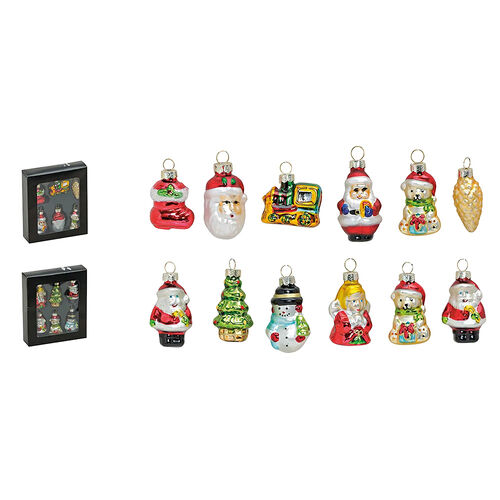 5cm Glass Christmas Hanging Ornaments (Set Of 6) - Assorted Designs image