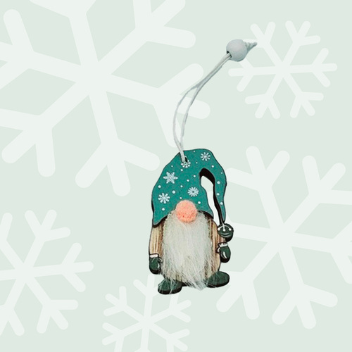 7cm Green & White Gnome Hanging Decoration- Snowflake Hat