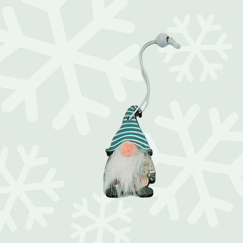 Cedric | 7cm Green & White Gnome Hanging Decoration- Stripey Hat