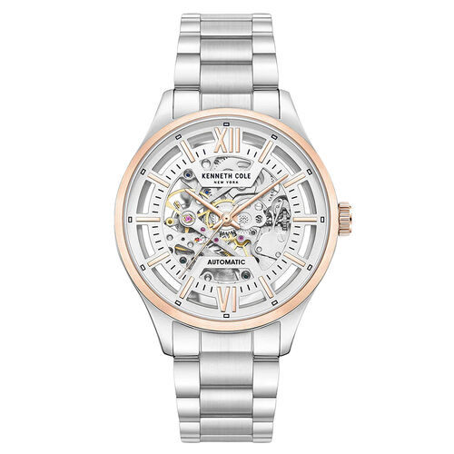 42mm Silver & Rose Gold Automatic Mens Watch With Skeleton Dial By KENNETH COLE image