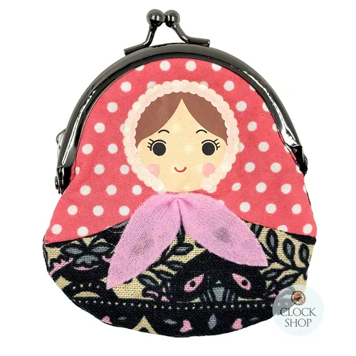Babushka Coin Purse- Black & Pink image