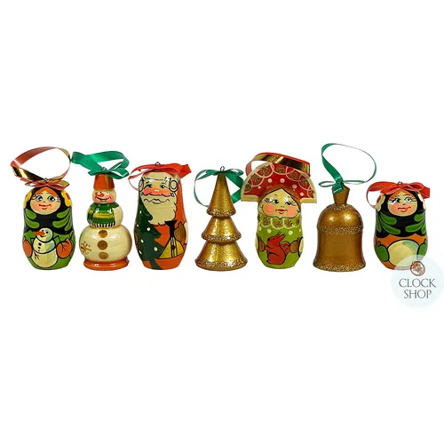 Russian Dolls Hanging Decoration- Green & Orange 6cm (Set of 7) image
