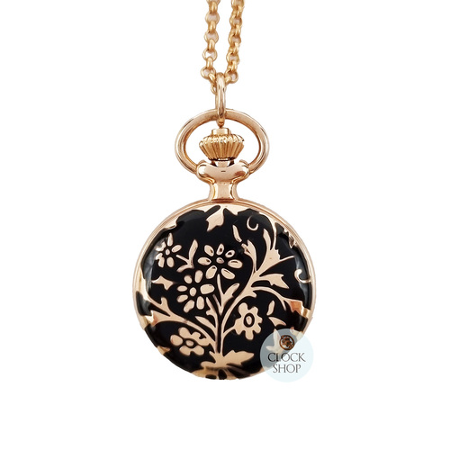 23mm Black & Rose Gold Womens Pendant Watch With Flowers By CLASSIQUE (Roman) image
