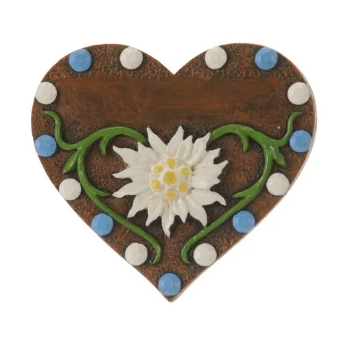 6cm Heart With Edelweiss Flower Magnet (White & Blue) image