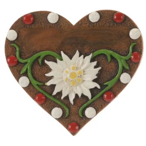 6cm Heart With Edelweiss Flower Magnet (White & Red) image
