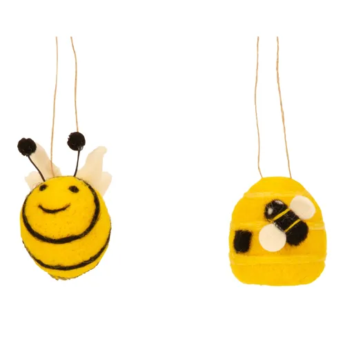 8cm Felt Bee Hanging Decoration (Set Of 6) image