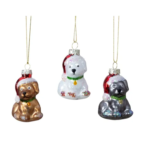 6.3cm Glass Dog Hanging Decoration (Set Of 3) image