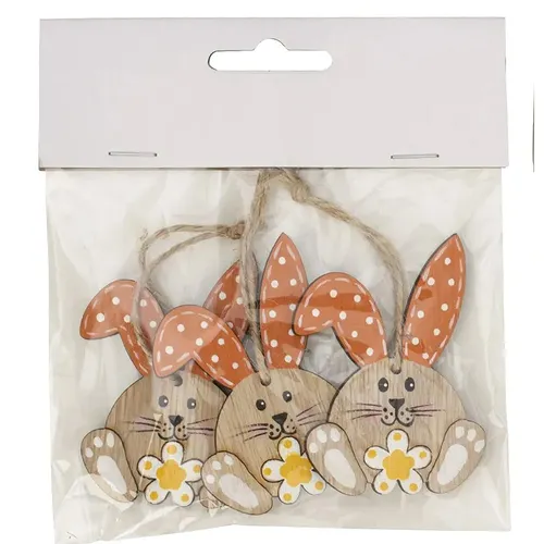 6.5cm Orange Wooden Rabbits Hanging Decoration (Set Of 3) image