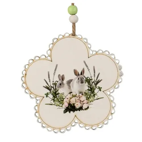 10cm Rabbits & Flower Hanging Decoration image