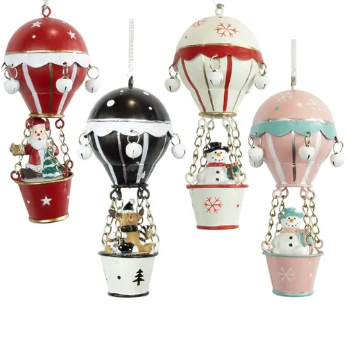 11cm Metal Hot Air Balloon With Bells Hanging Decoration- Assorted Designs image