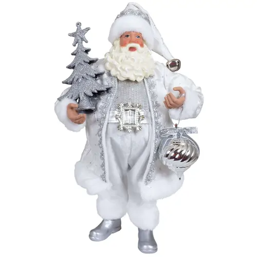 38cm Silver & White Standing Santa Claus image