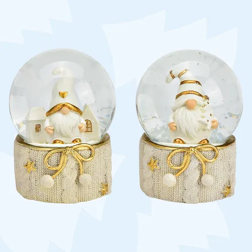 6cm White Winter Gnome Snow Globe- Assorted Designs image