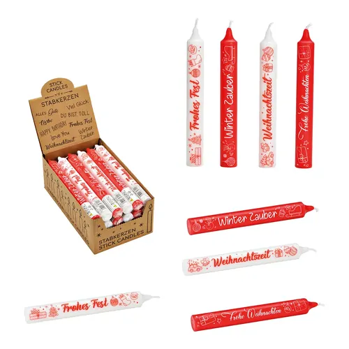 20cm Red & White Christmas Candles- Assorted Designs image