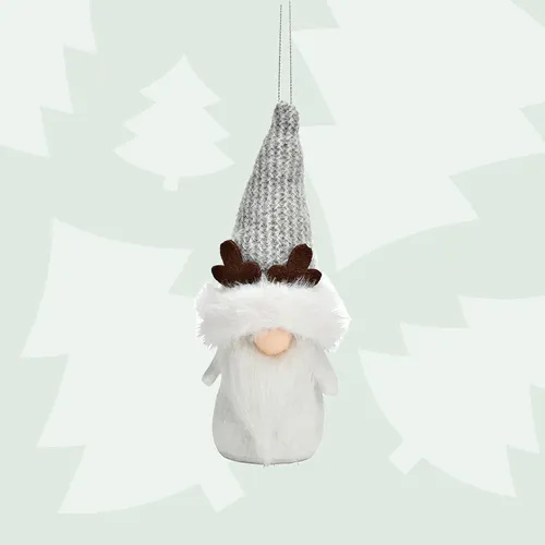 16cm Reindeer Gnome Hanging Decoration- White