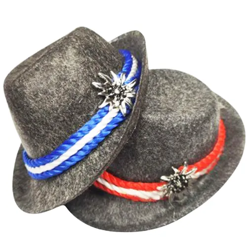 Kids Grey Trilby Party Hat With Blue & White Cord image