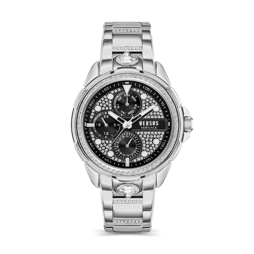 45mm Arrondissement Silver Mens Watch With Black & Crystal Dial By VERSACE image