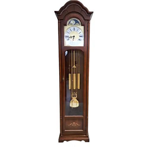194cm Walnut Grandfather Clock With Westminster Chime & Moon Dial By HERMLE image