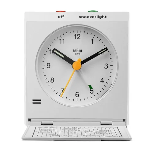 7.8cm White Analogue Travel Alarm Clock With World Time Zone Map By BRAUN image
