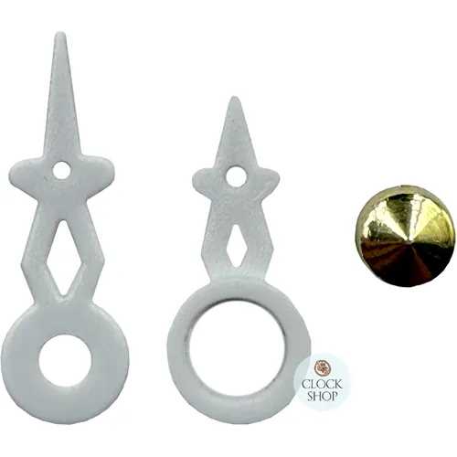 White Plastic Mini Clock Hands With Gold Decorative Button (19mm & 14mm) by ENGSTLER image