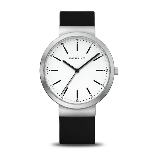 41mm Classic Collection Womens Watch With White Dial & Black Silicone Strap By BERING image