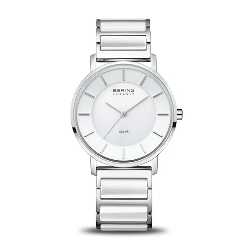 41mm Solar Collection Womens Watch With White Dial & Silver Ceramic Strap By BERING image