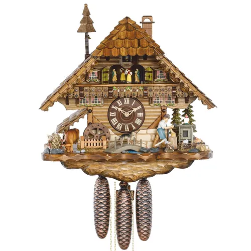 Wood Chopper & Cow 8 Day Mechanical Chalet Cuckoo Clock 46cm By HEKAS image