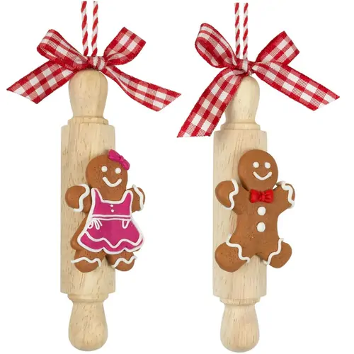13cm Gingerbread Figure On Rolling Pin Hanging Decoration- Boy Or Girl image