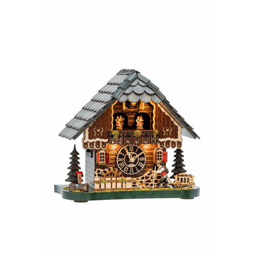 Hiker, Dog & Dancers LED Battery Chalet Table Cuckoo Clock 34cm By TRENKLE image