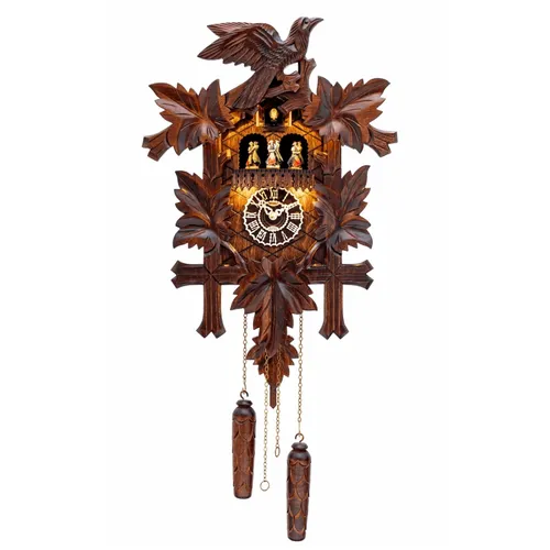 5 Leaf & Bird LED Battery Carved Cuckoo Clock With Dancers 48cm By TRENKLE image