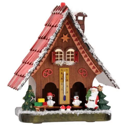 22cm Chalet Weather House With Santa & Snowman By TRENKLE image