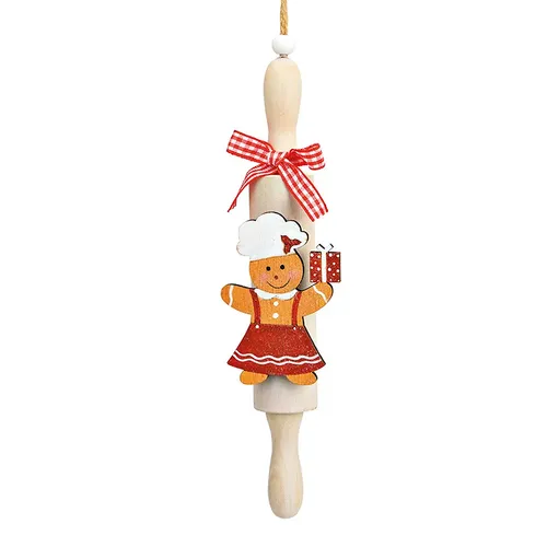 20cm Gingerbread Figure On Rolling Pin Hanging Decoration- Girl