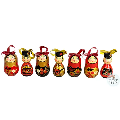 Russian Dolls Hanging Decoration- Red & Black & Gold 6cm (Set of 7) image