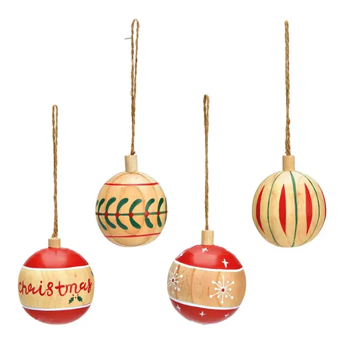 6cm Wooden Bauble Hanging Decoration- Assorted Designs image