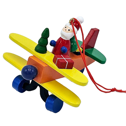 8cm Wooden Santa In Airplane Hanging Decoration image