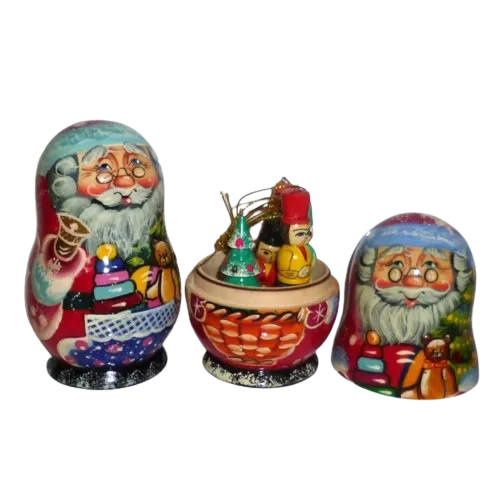 Christmas Russian Dolls- Korobnick Santa With 5 Hanging Decorations- 12cm image