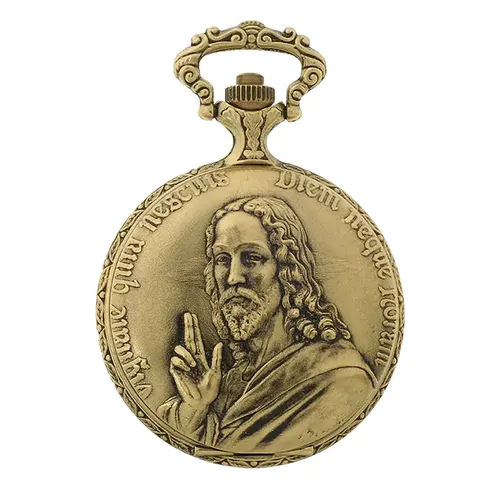 48mm Gold Unisex Pocket Watch With Saint Christopher By CLASSIQUE (Roman) image