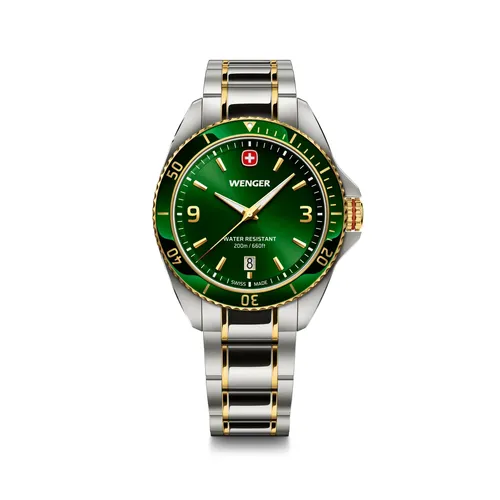 40mm Executive Mens Swiss Quartz Watch With Green Dial & Two-Tone Stainless Steel Band By WENGER image