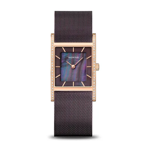 38mm Classic Collection Burgundy & Rose Gold Womens Watch With Milanese Mesh Strap By BERING image