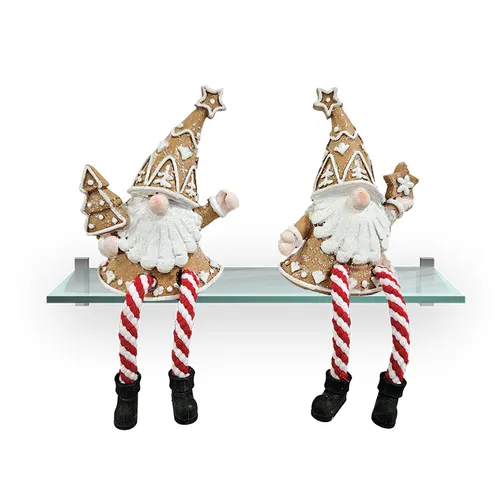 13cm Gingerbread Gnome Shelf Sitter With Rope Legs & Tree